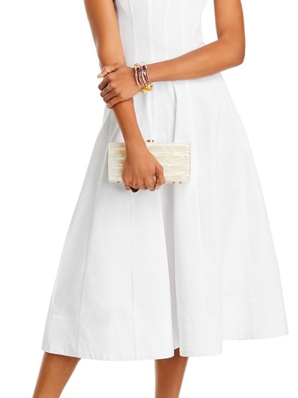 Aqua White Midi Dress with Flared Skirt